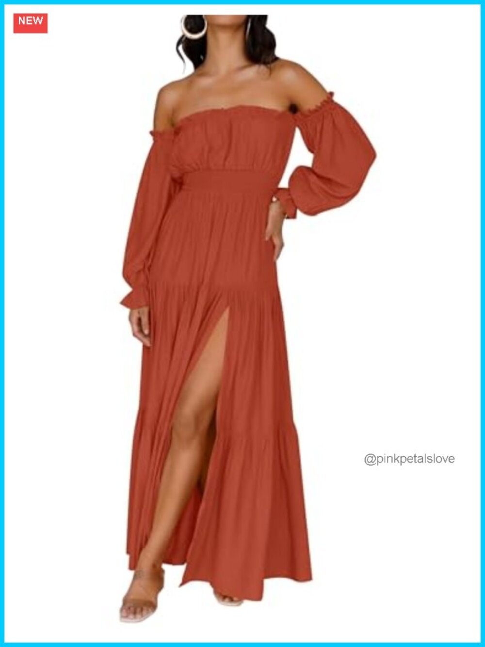 Womens Off Shoulder Maxi Dress Long Sleeve Boho High Slit Formal